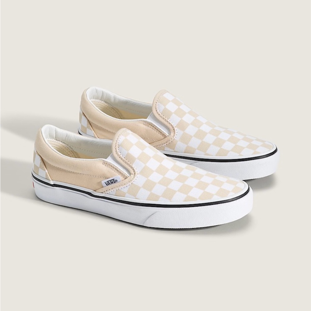 Vans Beige and White Checkerboard Slip-Ons